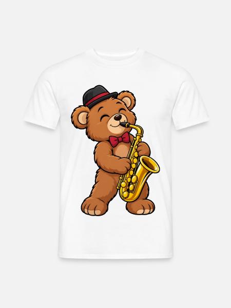 Teddy mit Saxophon - Männer T-Shirt - Weiß