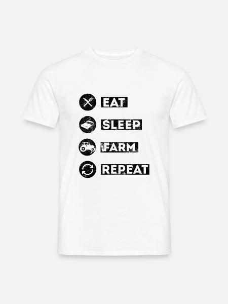 Essen Schlafen Farm Spruch - Männer T-Shirt - Weiß