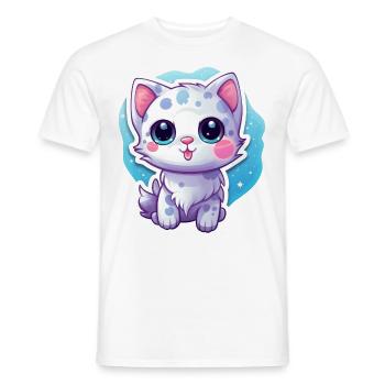 "Space Kitty: Floatastic & Adorable!" - Men's T-Shirt - white - Front - AI Model Male 178 dark (178cm)