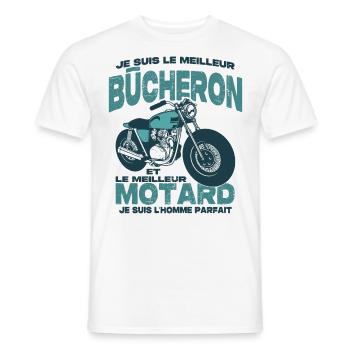 Le meilleur motard et le meilleur bûcheron - T-shirt homme - blanc - Devant - AI Model Male 178 dark (178cm)