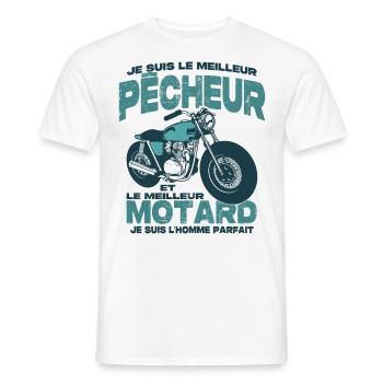 Le meilleur motard et le meilleur pêcheur - T-shirt homme - blanc - Devant - AI Model Male 178 dark (178cm)