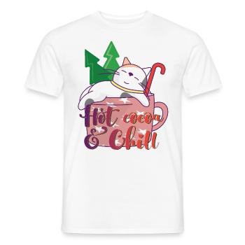 Hot cocoa & chill cat xmas cacao cat christmas - Men's T-Shirt - white - Front - AI Model Male 178 dark (178cm)