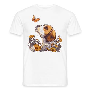 Beagle avec papillon - T-shirt homme - blanc - Devant - AI Model Male 178 dark (178cm)