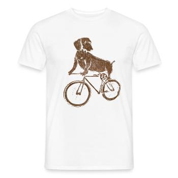 Chien vélo teckel cycliste BMX - T-shirt homme - blanc - Devant - AI Model Male 178 dark (178cm)