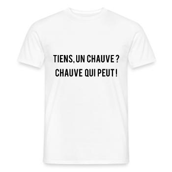 Tiens, un chauve ? chauve qui peut ! - T-shirt homme - blanc - Devant - AI Model Male 178 dark (178cm)