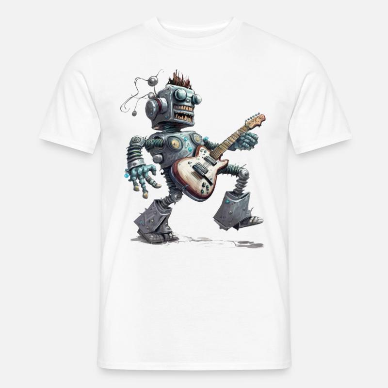 Roboter mit Gitarre - Männer T-Shirt - Weiß
