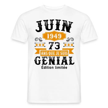 73 Ans Anniversaire Vintage Né(e) en Juin 1949 - T-shirt homme - blanc - Devant - AI Model Male 178 dark (178cm)