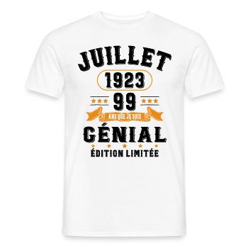 99 Ans Anniversaire Vintage Né(e) en Juillet 1923 - T-shirt homme - blanc - Devant - AI Model Male 178 dark (178cm)