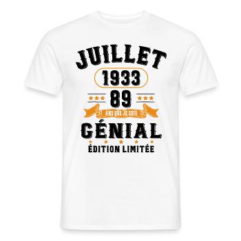 89 Ans Anniversaire Vintage Né(e) en Juillet 1933 - T-shirt homme - blanc - Devant - AI Model Male 178 dark (178cm)