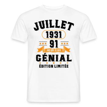 91 Ans Anniversaire Vintage Né(e) en Juillet 1931 - T-shirt homme - blanc - Devant - AI Model Male 178 dark (178cm)