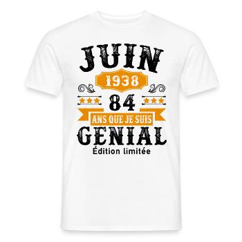 84 Ans Anniversaire Vintage Né(e) en Juin 1938 - T-shirt homme - blanc - Devant - AI Model Male 178 dark (178cm)