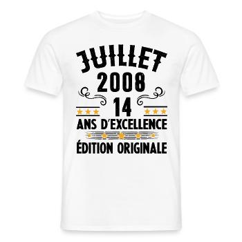 14 Ans Anniversaire Vintage Né(e) en Juillet 2008 - T-shirt homme - blanc - Devant - AI Model Male 178 dark (178cm)