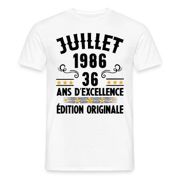 36 Ans Anniversaire Vintage Né(e) en Juillet 1986 - T-shirt homme - blanc - Devant - AI Model Male 178 dark (178cm)
