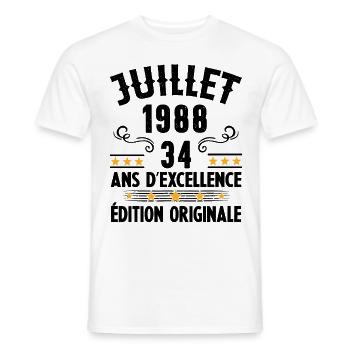 34 Ans Anniversaire Vintage Né(e) en Juillet 1988 - T-shirt homme - blanc - Devant - AI Model Male 178 dark (178cm)