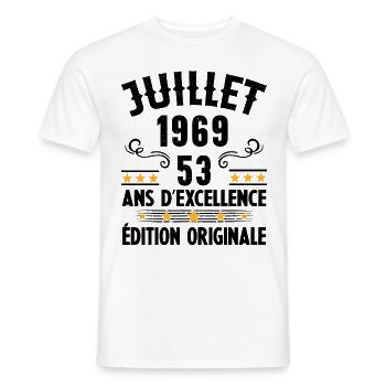 53 Ans Anniversaire Vintage Né(e) en Juillet 1969 - T-shirt homme - blanc - Devant - AI Model Male 178 dark (178cm)