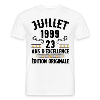23 Ans Anniversaire Vintage Né(e) en Juillet 1999 - T-shirt homme - blanc - Devant - AI Model Male 178 dark (178cm)