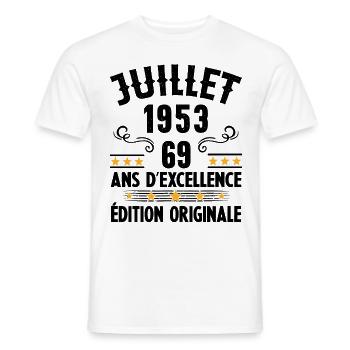 69 Ans Anniversaire Vintage Né(e) en Juillet 1953 - T-shirt homme - blanc - Devant - AI Model Male 178 dark (178cm)