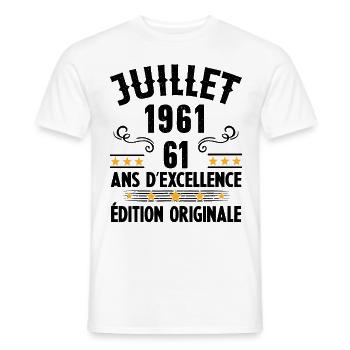 61 Ans Anniversaire Vintage Né(e) en Juillet 1961 - T-shirt homme - blanc - Devant - AI Model Male 178 dark (178cm)