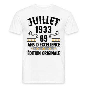 89 Ans Anniversaire Vintage Né(e) en Juillet 1933 - T-shirt homme - blanc - Devant - AI Model Male 178 dark (178cm)