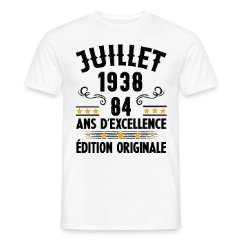 84 Ans Anniversaire Vintage Né(e) en Juillet 1938 - T-shirt homme - blanc - Devant - AI Model Male 178 dark (178cm)