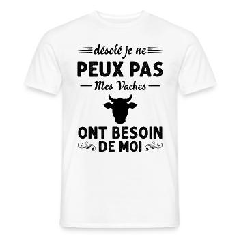 Mes Vaches Cadeau drôle pour l'agriculteur - T-shirt homme - blanc - Devant - AI Model Male 178 dark (178cm)