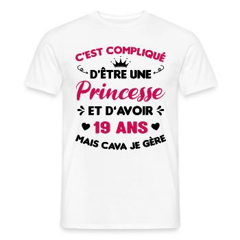 Princesse 19 Ans Anniversaire Idée Cadeau PinK - T-shirt homme - blanc - Devant - AI Model Male 178 dark (178cm)