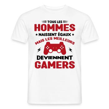Tous Les Hommes Naissent Égaux - Meilleurs Gamers - T-shirt homme - blanc - Devant - AI Model Male 178 dark (178cm)