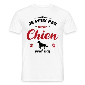 je peux pas mon chien veut pas - T-shirt homme - blanc - Devant - AI Model Male 178 dark (178cm)