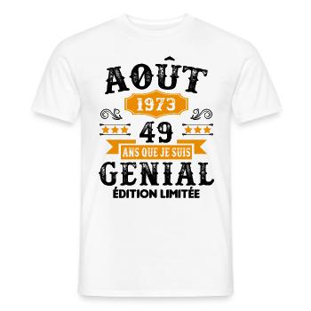 49 Ans Anniversaire Vintage Né(e) en Août 1973 - T-shirt homme - blanc - Devant - AI Model Male 178 dark (178cm)