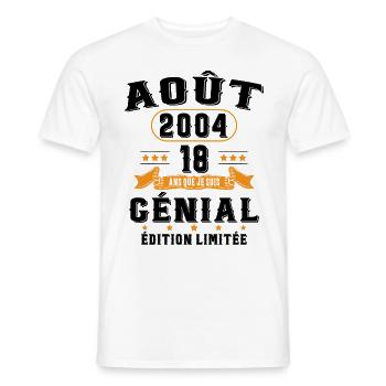 18 Ans Anniversaire Vintage Né(e) en Août 2004 - T-shirt homme - blanc - Devant - AI Model Male 178 dark (178cm)