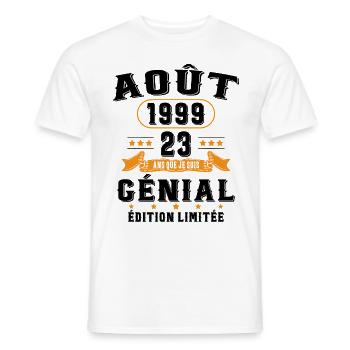 23 Ans Anniversaire Vintage Né(e) en Août 1999 - T-shirt homme - blanc - Devant - AI Model Male 178 dark (178cm)
