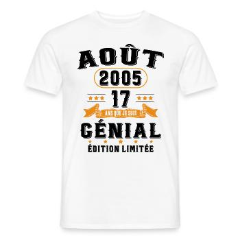 17 Ans Anniversaire Vintage Né(e) en Août 2005 - T-shirt homme - blanc - Devant - AI Model Male 178 dark (178cm)