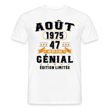 47 Ans Anniversaire Vintage Né(e) en Août 1975 - T-shirt homme - blanc - Devant - AI Model Male 178 dark (178cm)