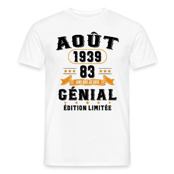 83 Ans Anniversaire Vintage Né(e) en Août 1939 - T-shirt homme - blanc - Devant - AI Model Male 178 dark (178cm)