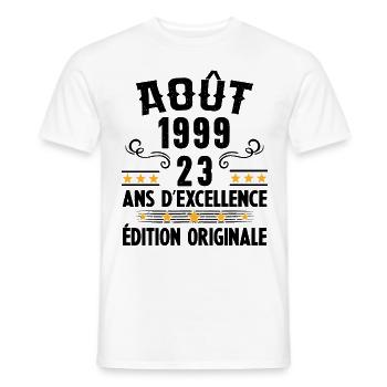 23 Ans Anniversaire Vintage Né(e) en Août 1999 - T-shirt homme - blanc - Devant - AI Model Male 178 dark (178cm)