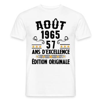 57 Ans Anniversaire Vintage Né(e) en Août 1965 - T-shirt homme - blanc - Devant - AI Model Male 178 dark (178cm)
