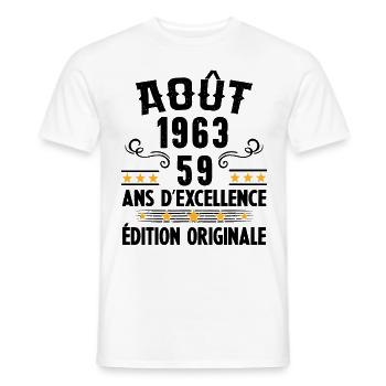 59 Ans Anniversaire Vintage Né(e) en Août 1963 - T-shirt homme - blanc - Devant - AI Model Male 178 dark (178cm)