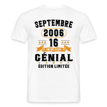 16 Ans Anniversaire Vintage Né(e) Septembre 2006 - T-shirt homme - blanc - Devant - AI Model Male 178 dark (178cm)