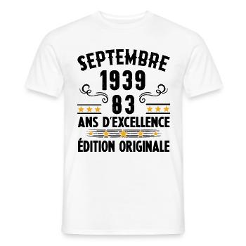 83 Ans Anniversaire Vintage Né(e) Septembre 1939 - T-shirt homme - blanc - Devant - AI Model Male 178 dark (178cm)