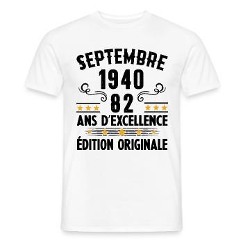 82 Ans Anniversaire Vintage Né(e) Septembre 1940 - T-shirt homme - blanc - Devant - AI Model Male 178 dark (178cm)