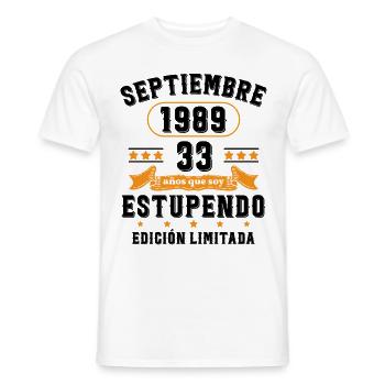 33 Ans Anniversaire Vintage Né(e) Septembre 1989 - T-shirt homme - blanc - Devant - AI Model Male 178 dark (178cm)