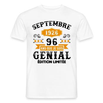 96 Ans Anniversaire Vintage Né(e) Septembre 1926 - T-shirt homme - blanc - Devant - AI Model Male 178 dark (178cm)