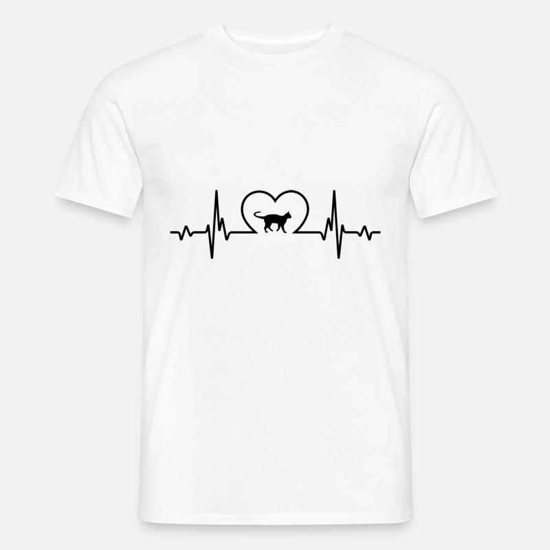Herzschlagherz und Katze - (2) - Männer T-Shirt - Weiß