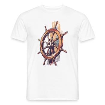 Maritime Steering Wheel – Vintage Nautical Design - Men's T-Shirt - white - Front - AI Model Male 178 dark (178cm)