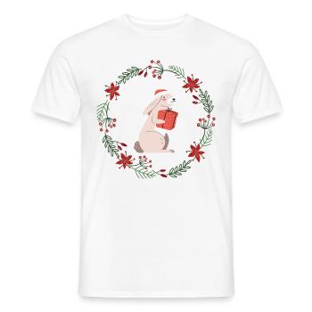 Noël: lapins avec cadeau de Noël - T-shirt homme - blanc - Devant - AI Model Male 178 dark (178cm)