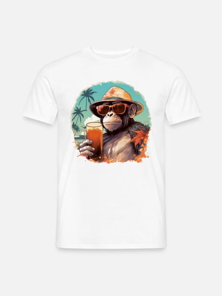 Cooler Affe mit Getränk Lustige Tiere Schimpanse - Männer T-Shirt - Weiß