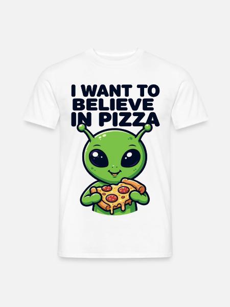 Jeg vil tro på pizza alien - Mænd T-shirt - hvid