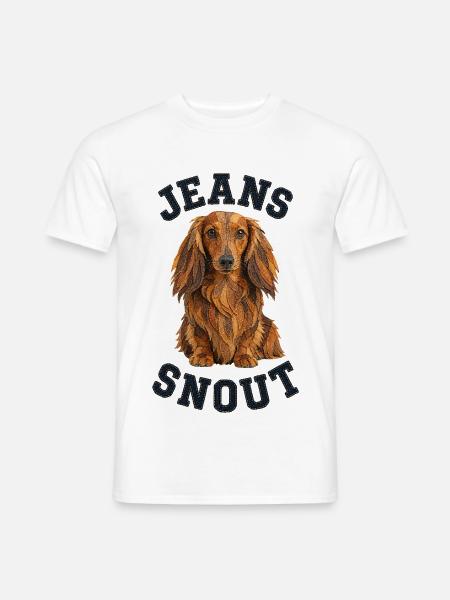 Roter Langhaardackel im Jeansflicken-Stil - Männer T-Shirt - Weiß