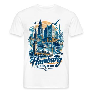 Hamburg Silhouette – Das Tor zur Welt Design - Männer T-Shirt - Weiß - Vorne - AI Model Male 178 dark (178cm)