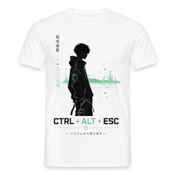 Hoodie-Silhouette im Neon-Cyberpunk - Männer T-Shirt - Weiß - Vorne - AI Model Male 178 dark (178cm)